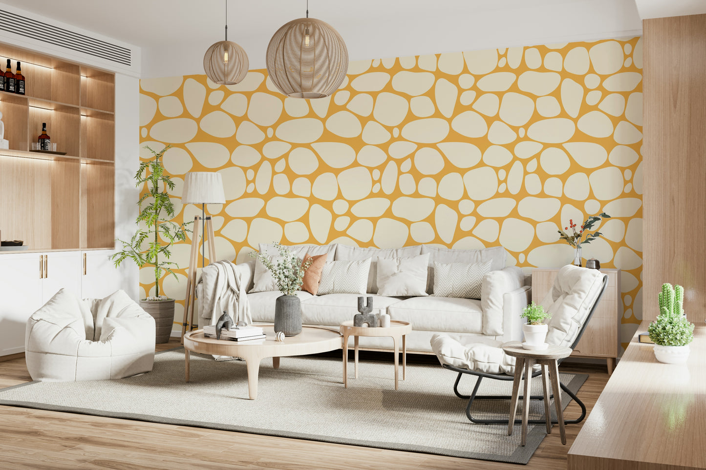 Textured Pebble Pattern wall art, geometric yet fluid, creating a serene atmosphere.