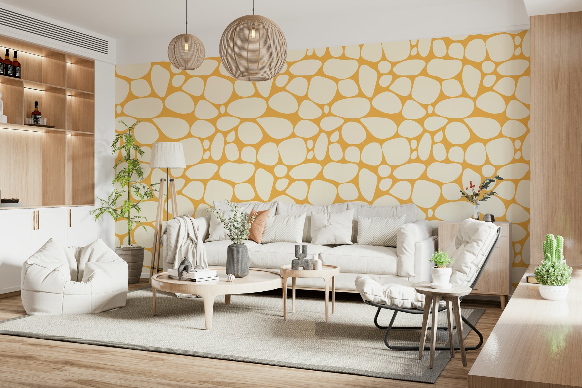 Textured Pebble Pattern wall art, geometric yet fluid, creating a serene atmosphere.