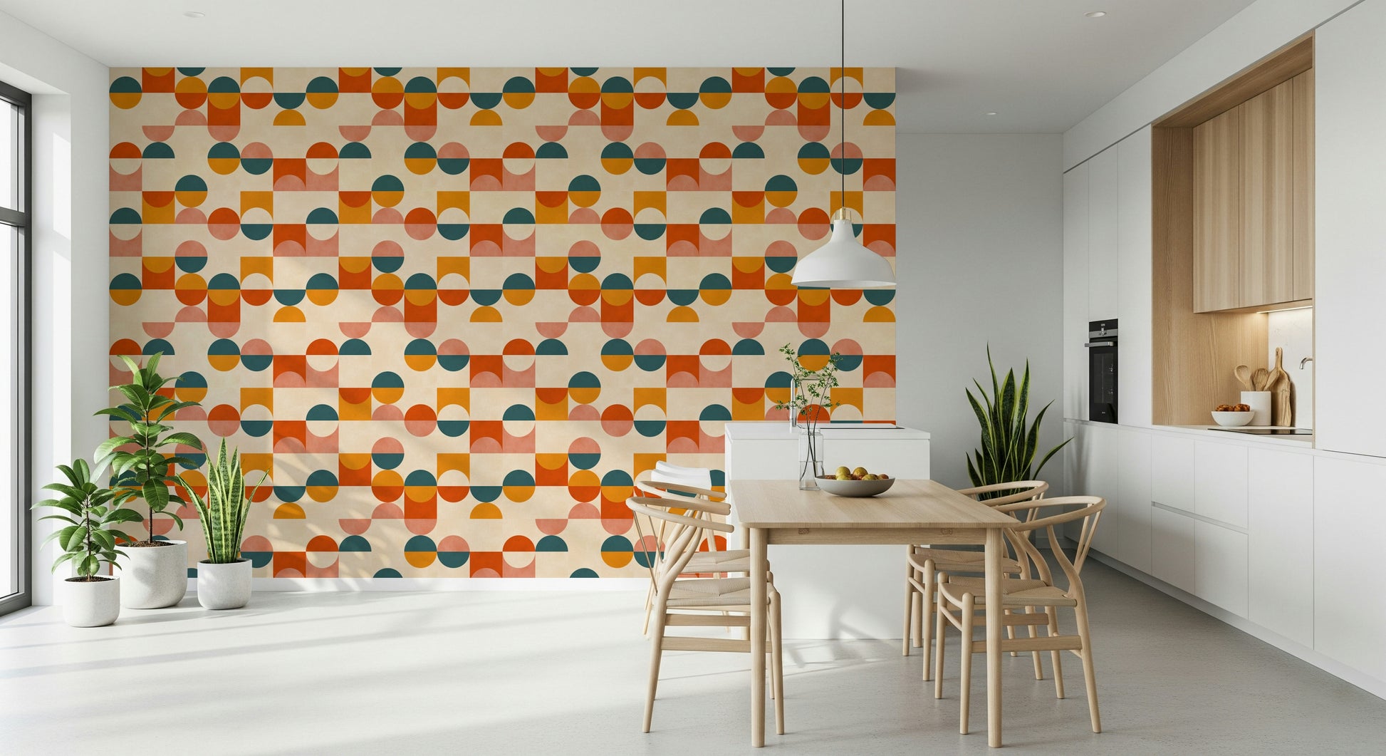 Colorful Balance Act wallcovering: vintage modern design aesthetic, unique texture.