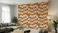 Balance Act wallpaper, retro abstract circles and squares pattern decor.