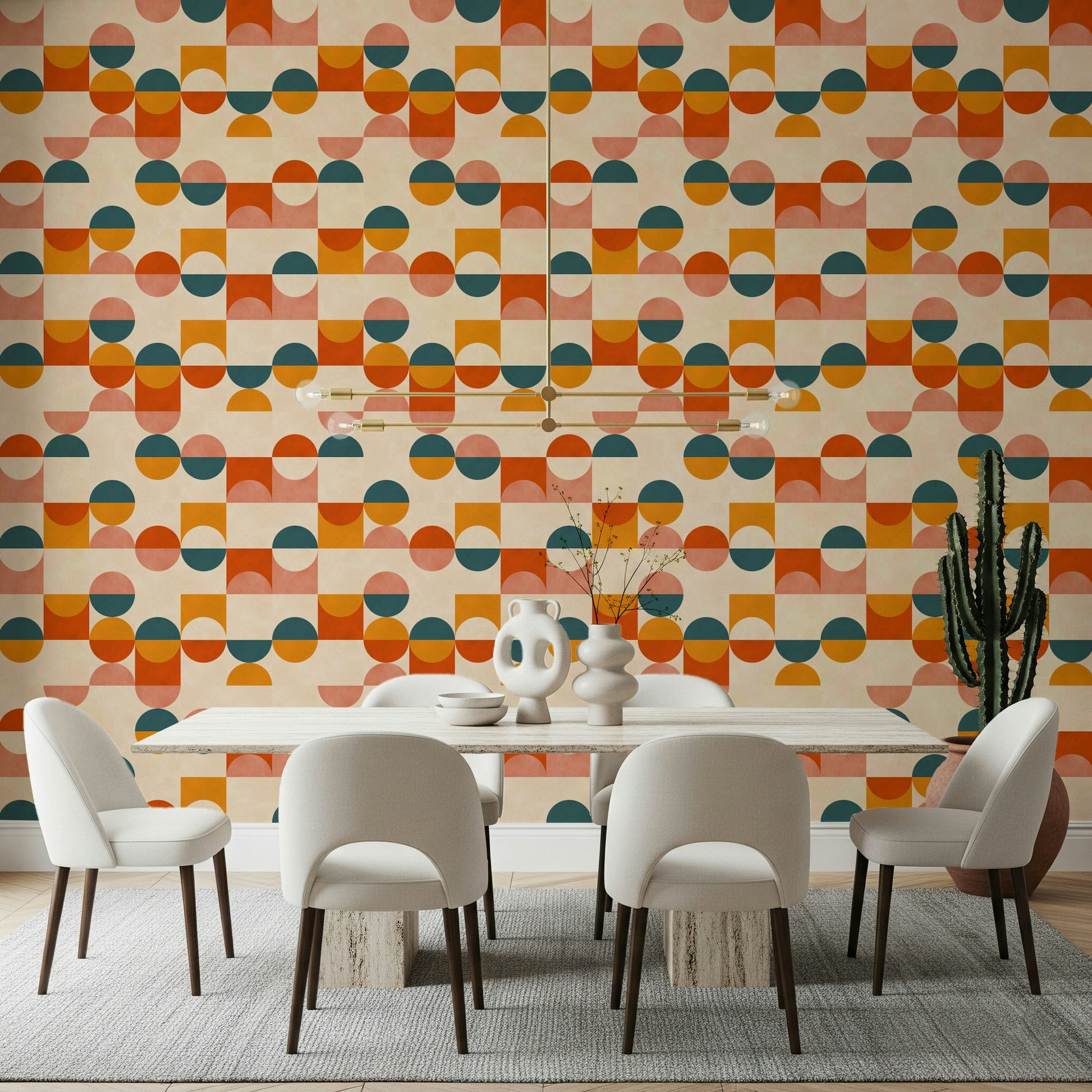 Stylish Balance Act mural: interlocking geometric shapes in cheerful, artistic hues.