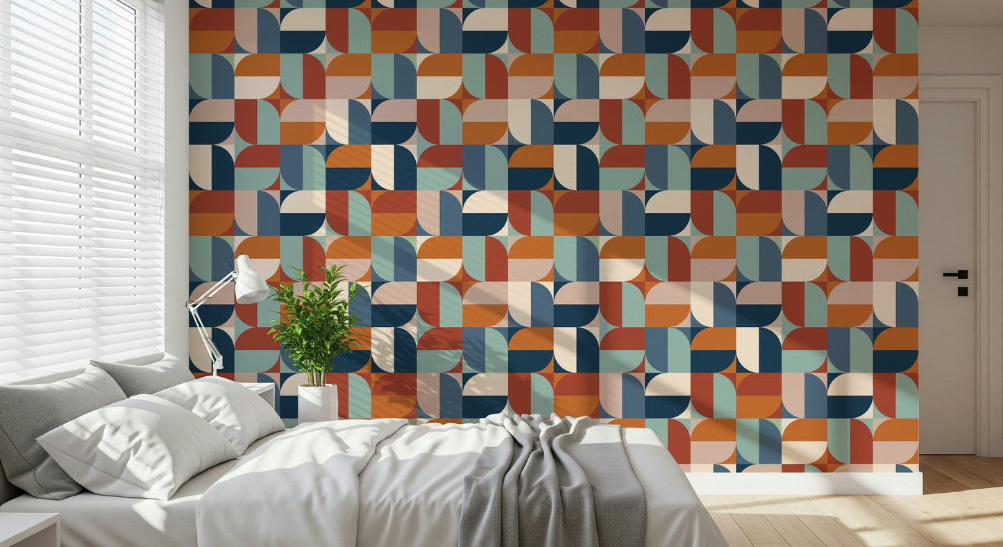 Odd shape geometry Modern Curves peel and stick for living areas.