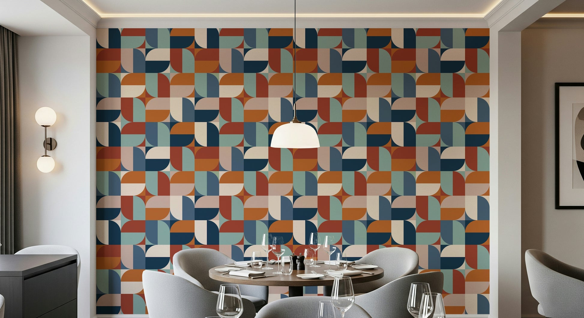 Colorful geometric tessellation Modern Curves unique home accent.