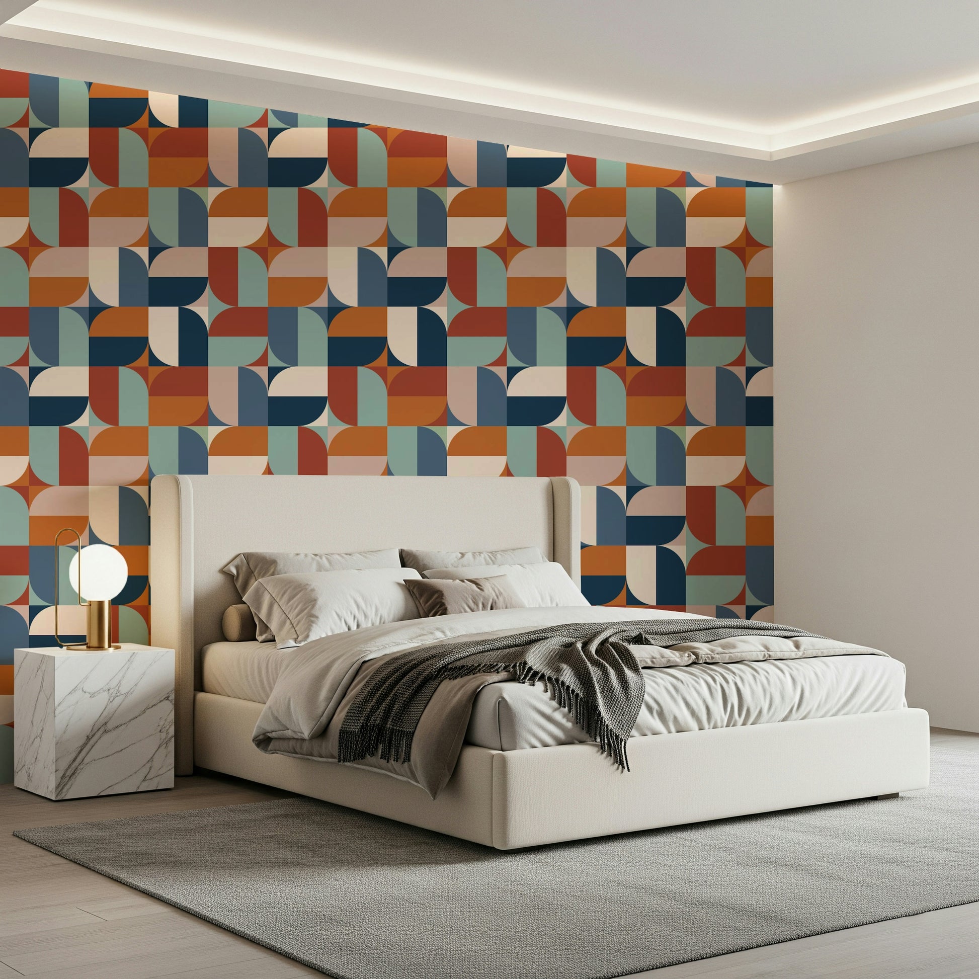 Retro aesthetic wall print. Modern Curves colorful geometric surface.