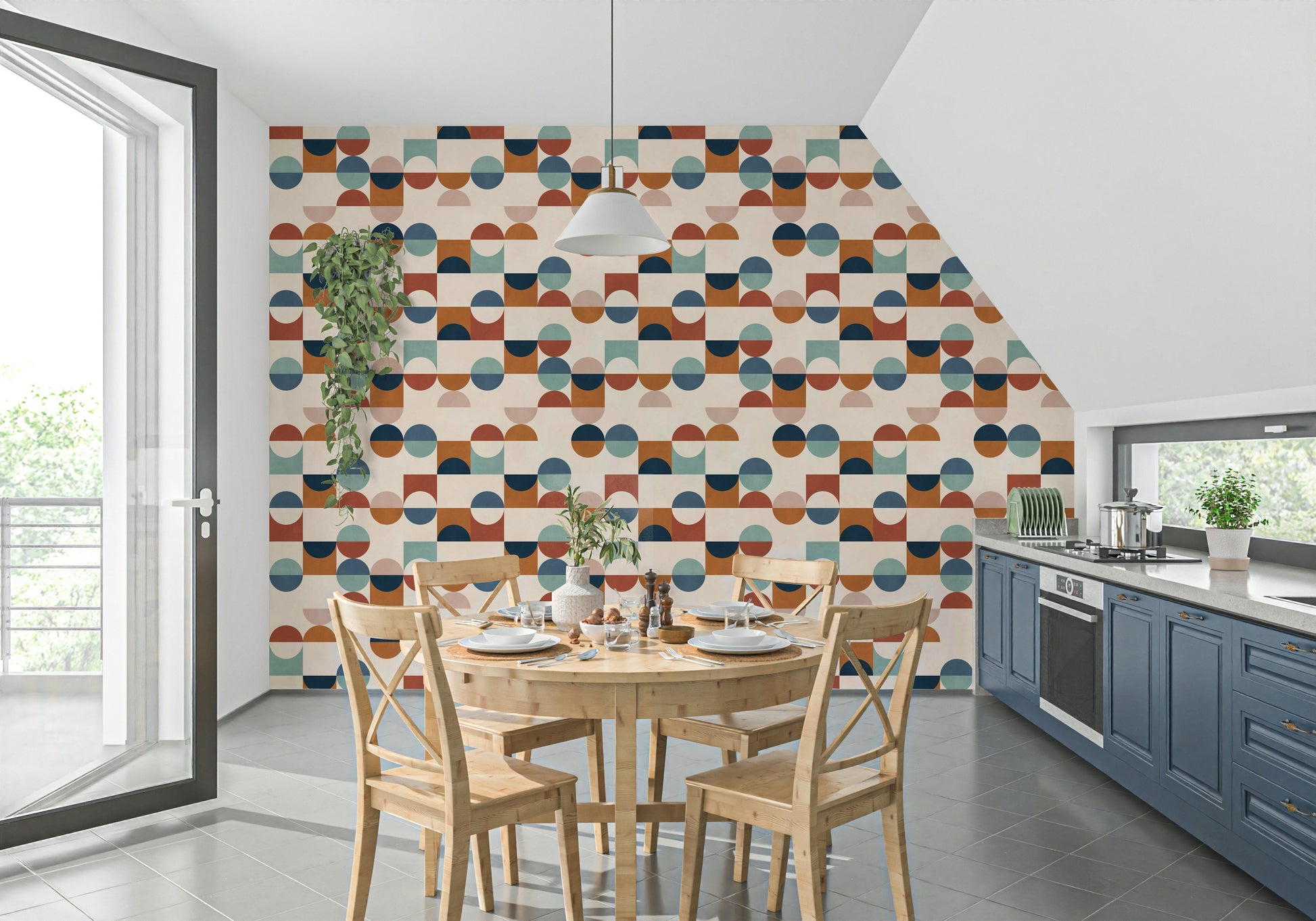 Mod Blocks decorative vinyl wallpaper, geometric structure.