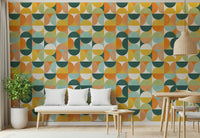 Mid-century modern aesthetic peel and stick wallpaper, Geometric Harmony 2.