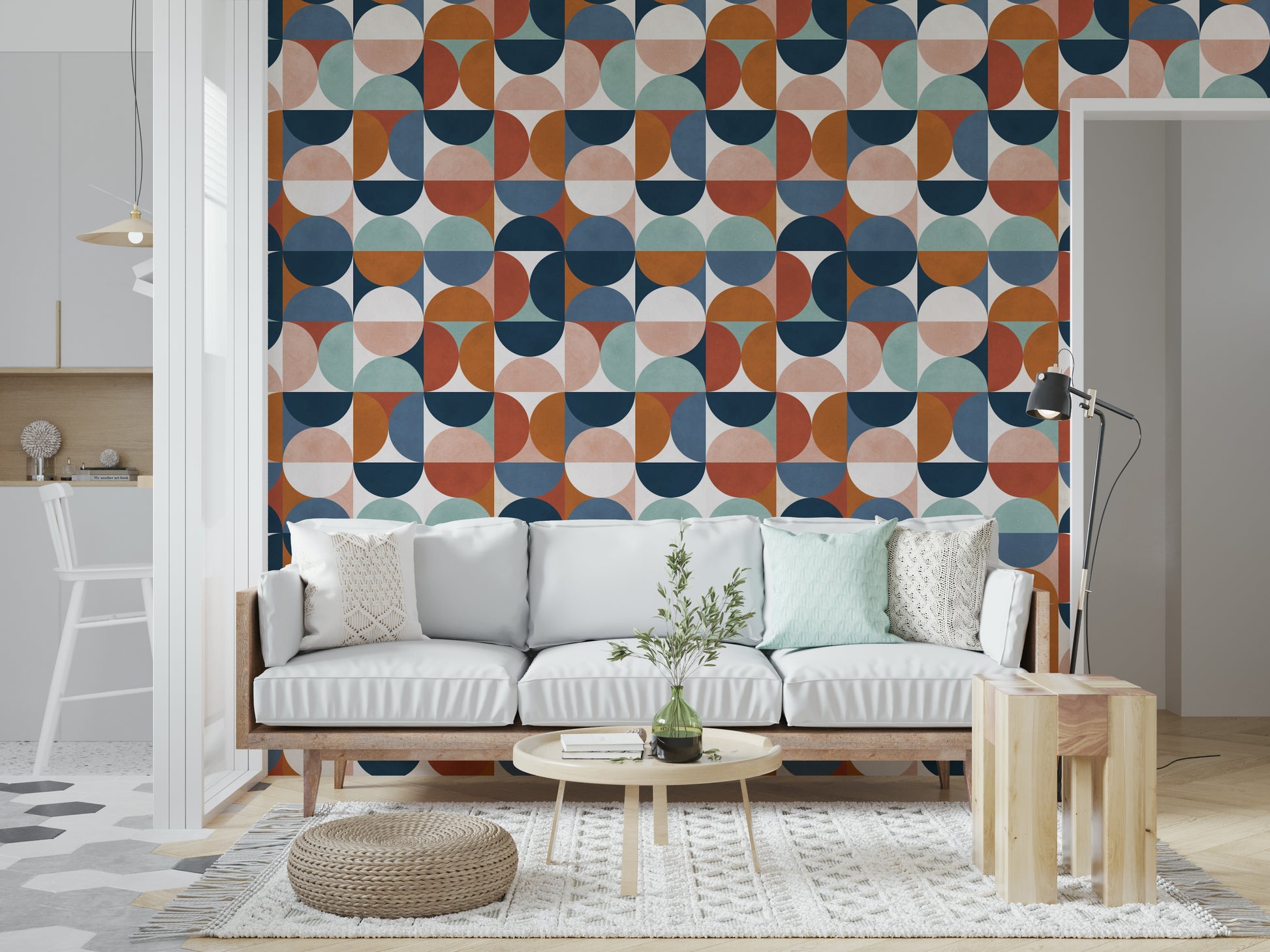Vibrant Retro Rhythm geometric design wall decor.