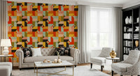 Harvest Moon retro geometric wallpaper bold warm colors.
