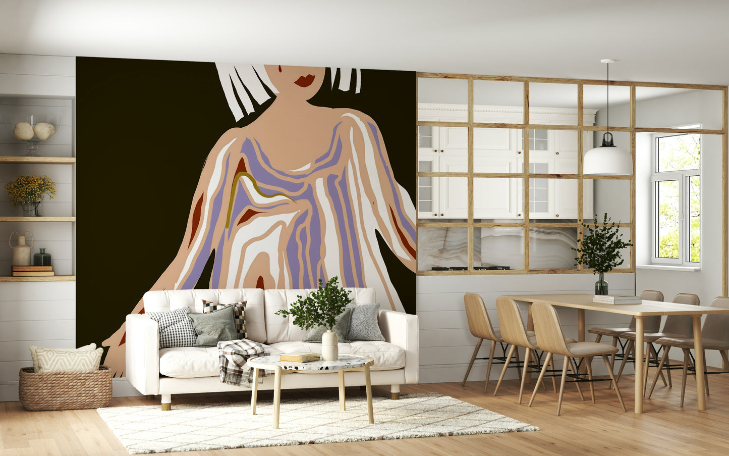 Ethereal, edgy aesthetic: graphic blush tones define Retro Geo Blush mural.