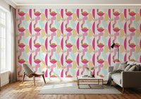 Vibrant Retro Geo Blush wall mural aesthetic pinks yellows blues beige segments.