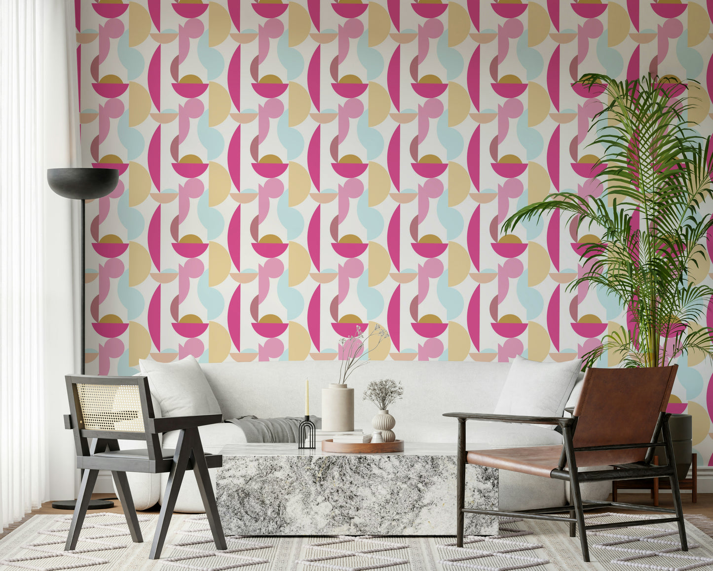 Abstract shapes Retro Geo Blush wall art vibrant retro geometric paper design.
