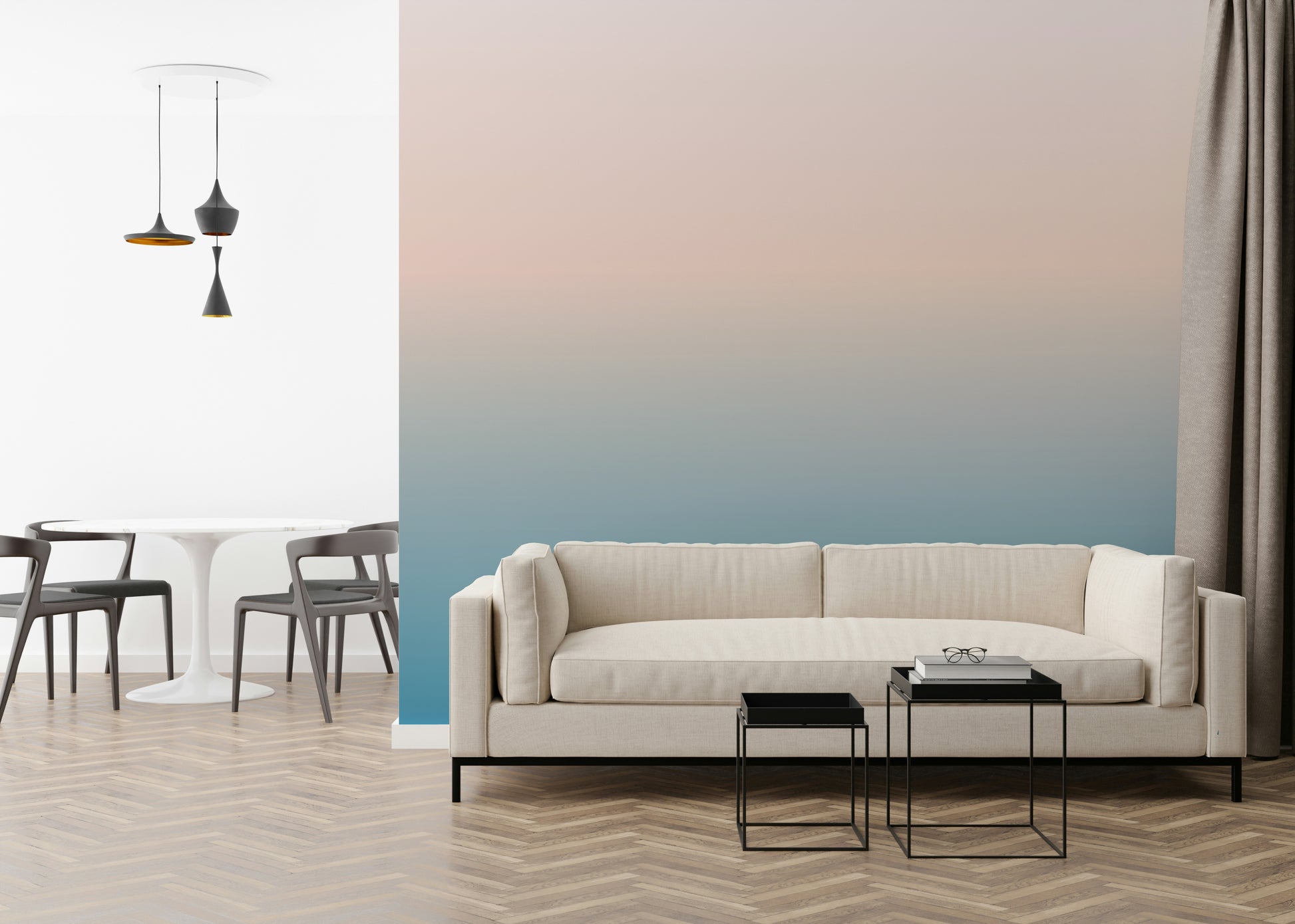 Wall covering Skyline Fade, dawn-inspired tones, simple yet impactful.
