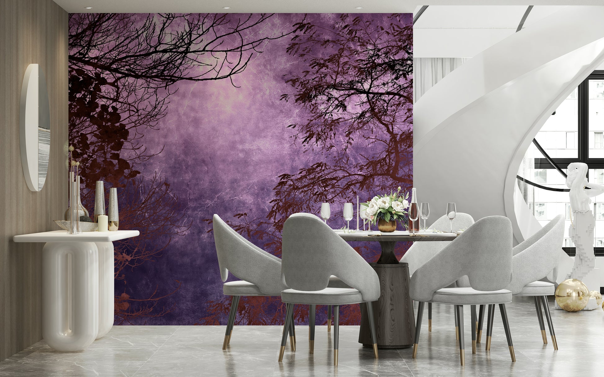 Magical Purple Woods wallpaper glowing center purple hue.