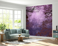 Gothic Purple Woods print ominous branches silhouette.