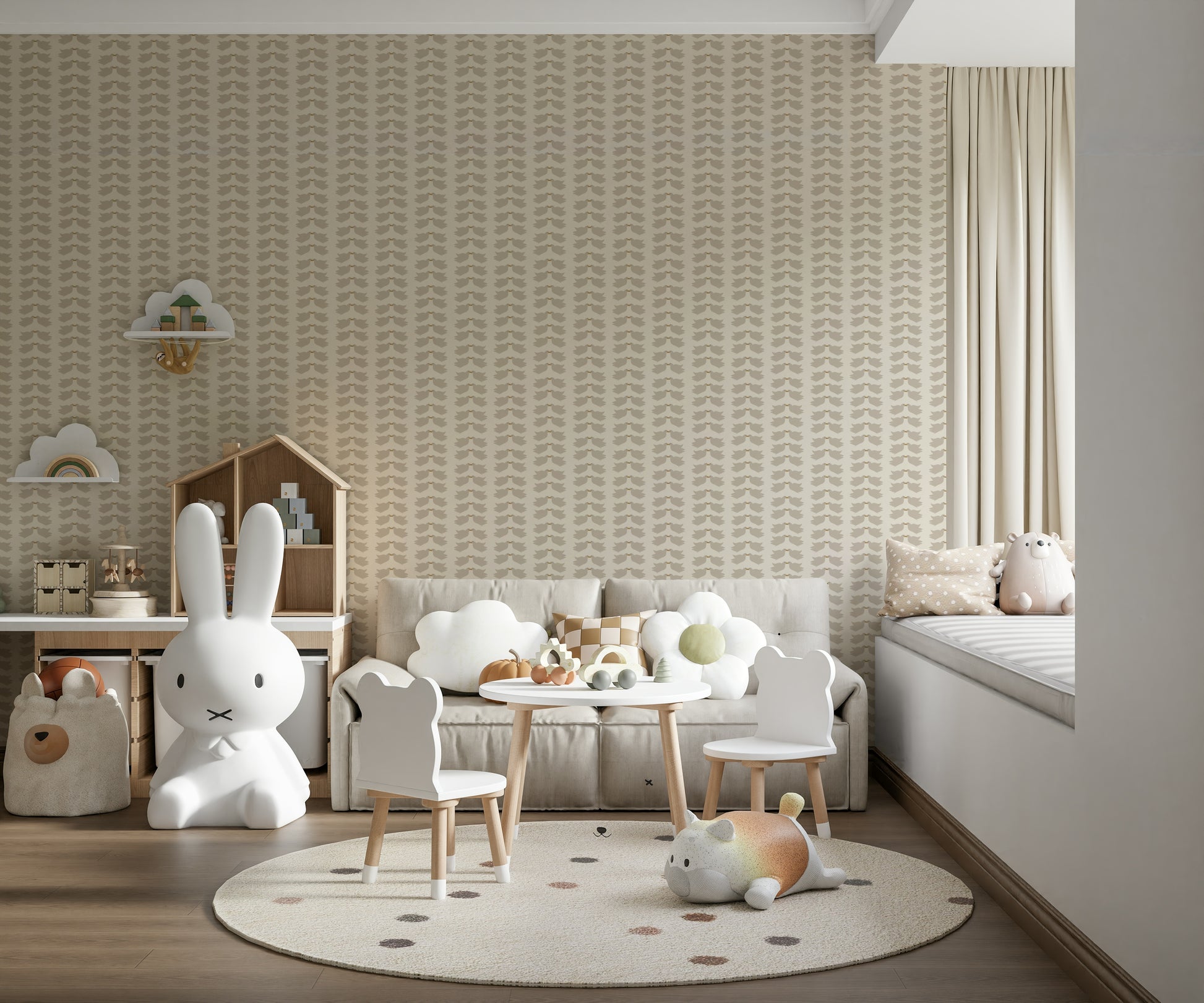 Sweet love birds wall mural serene soft taupe tones.