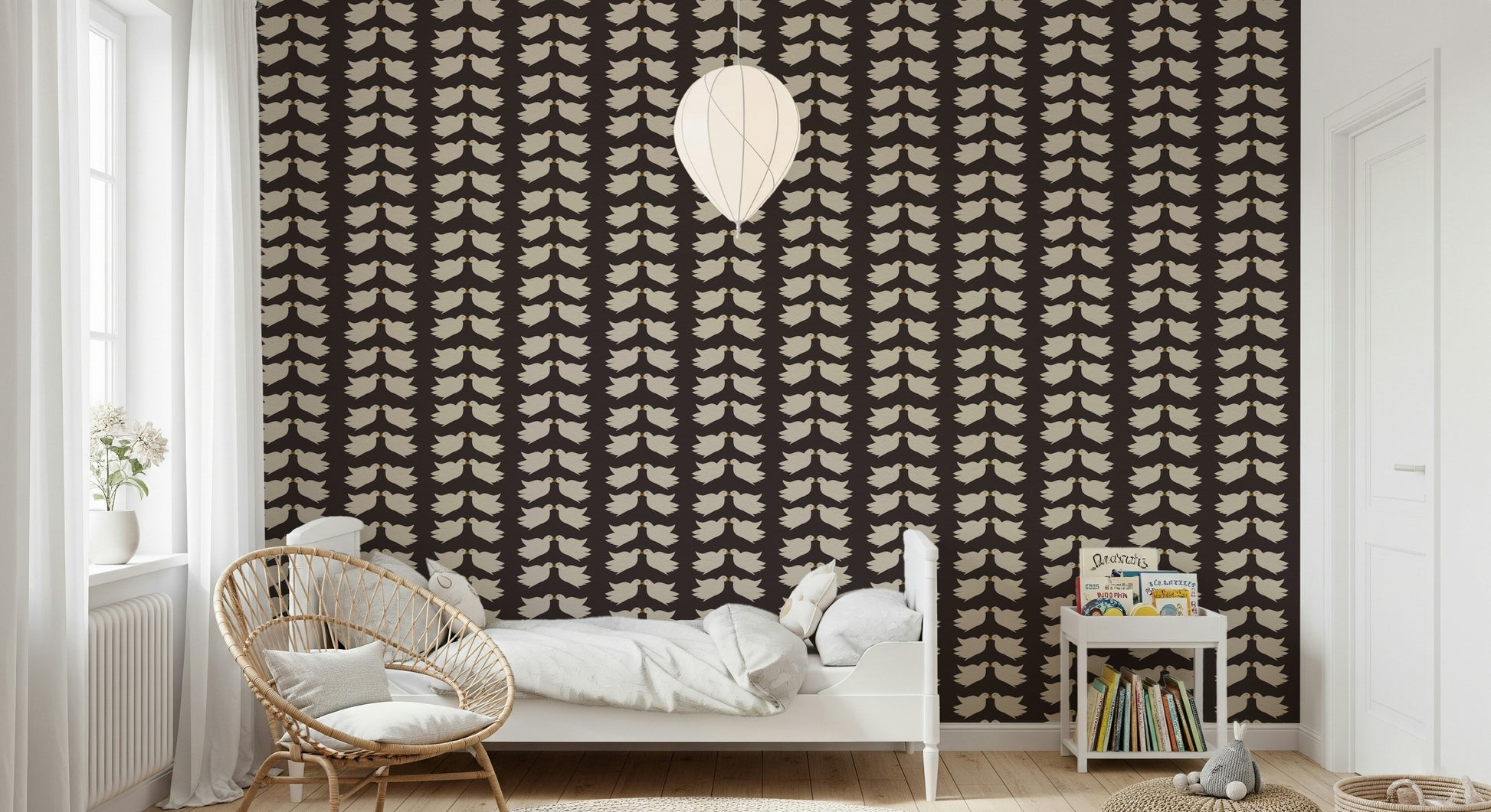 Charming Doves wallpaper for walls, romantic beige pair motif, lovely texture.