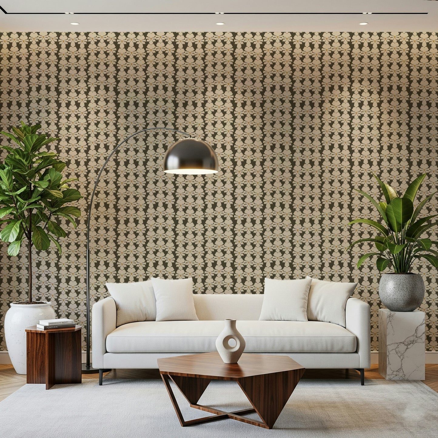 Brown and beige flower mural, sophisticated and grounding.
