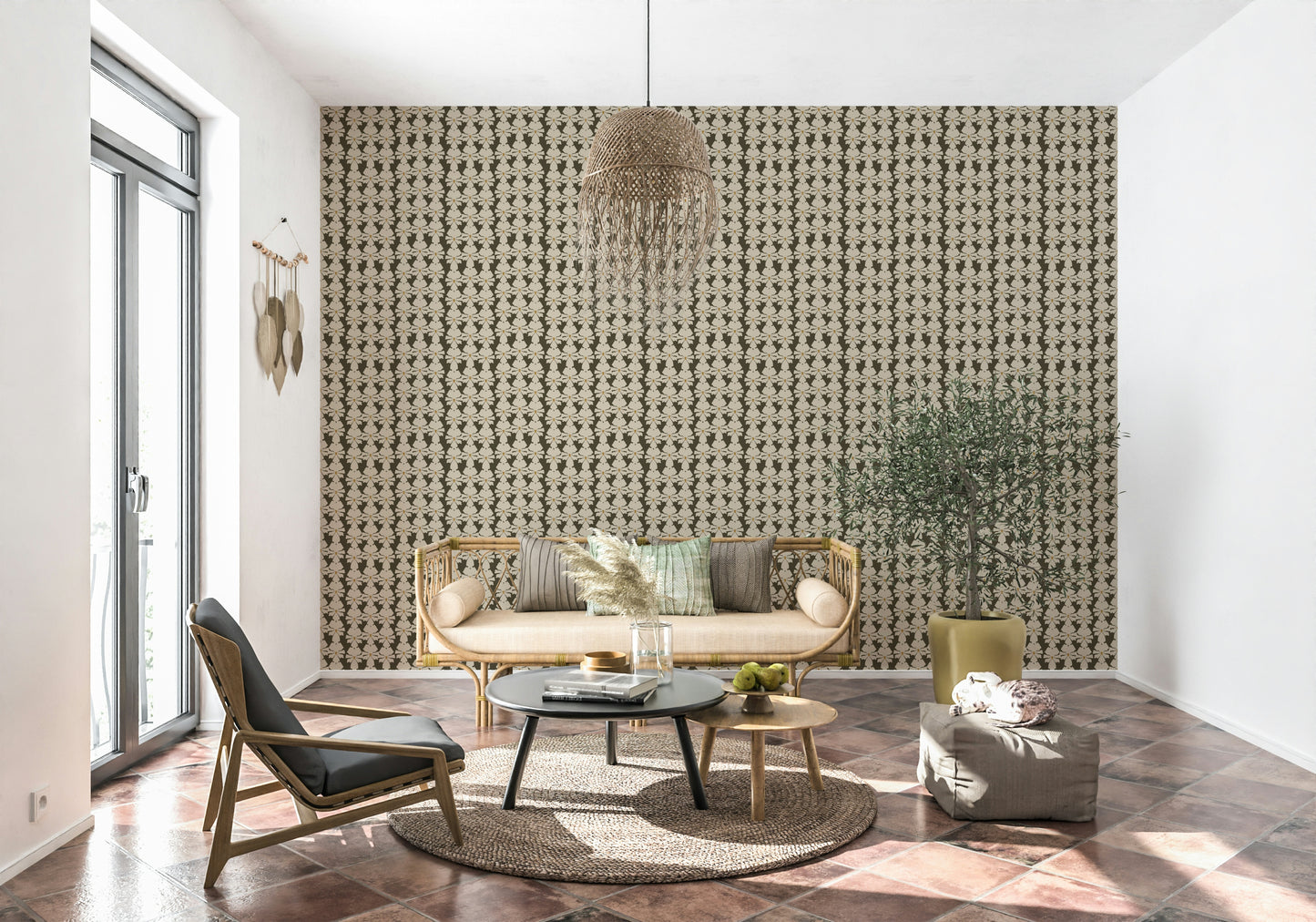 Classic wall mural, featuring small, intricate floral shapes.