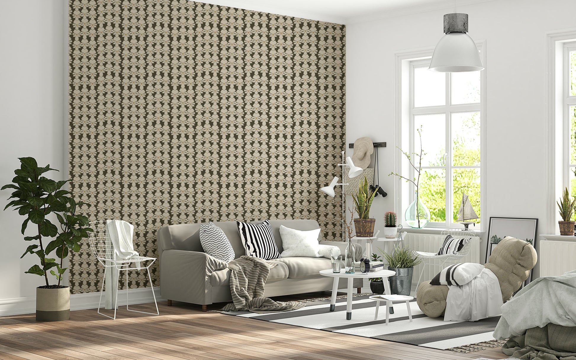Repeating flower mural, achieving a lush, layered appearance.