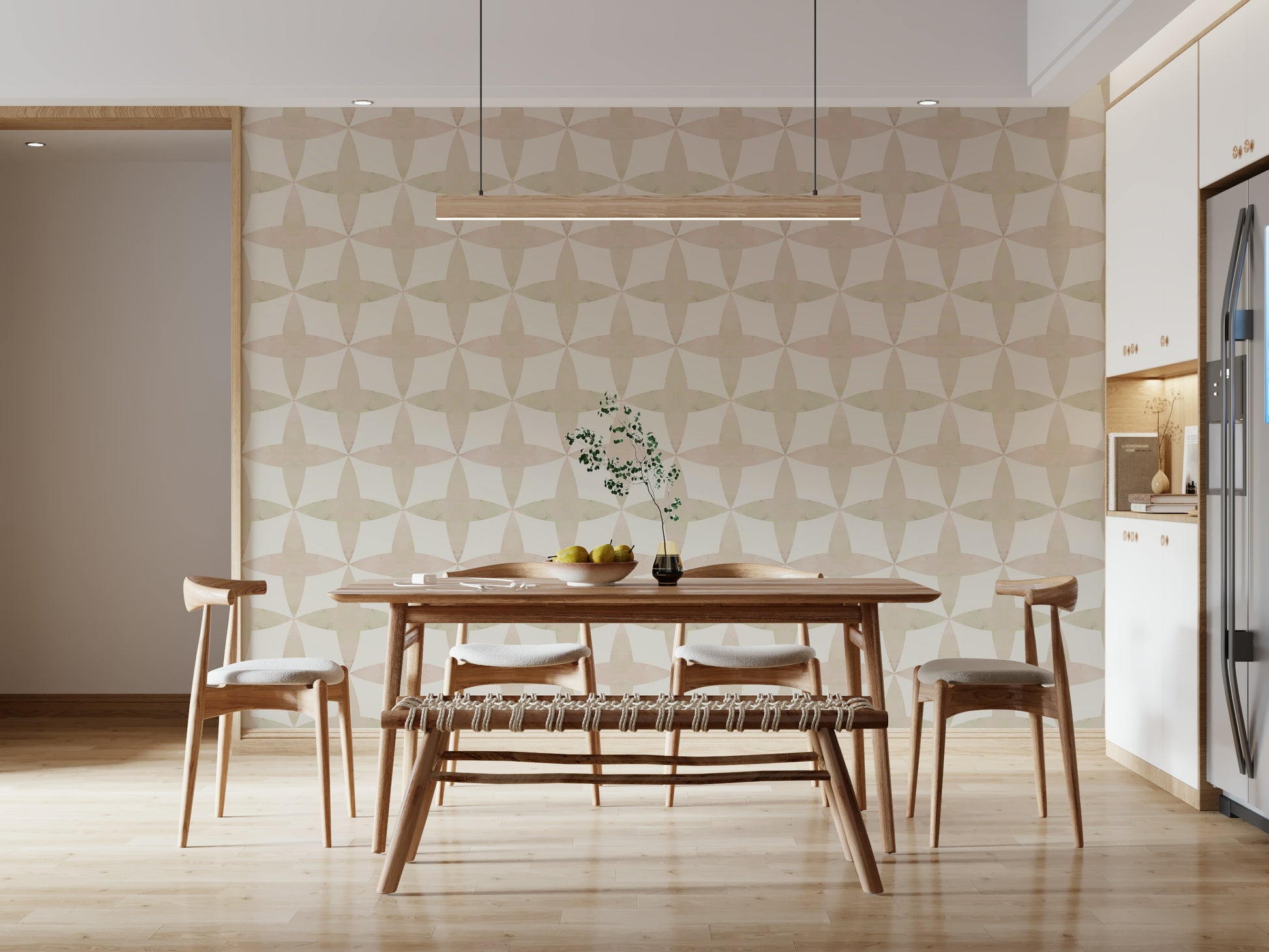 Neutral Diamonds pattern, interlocking motif, modern mural.