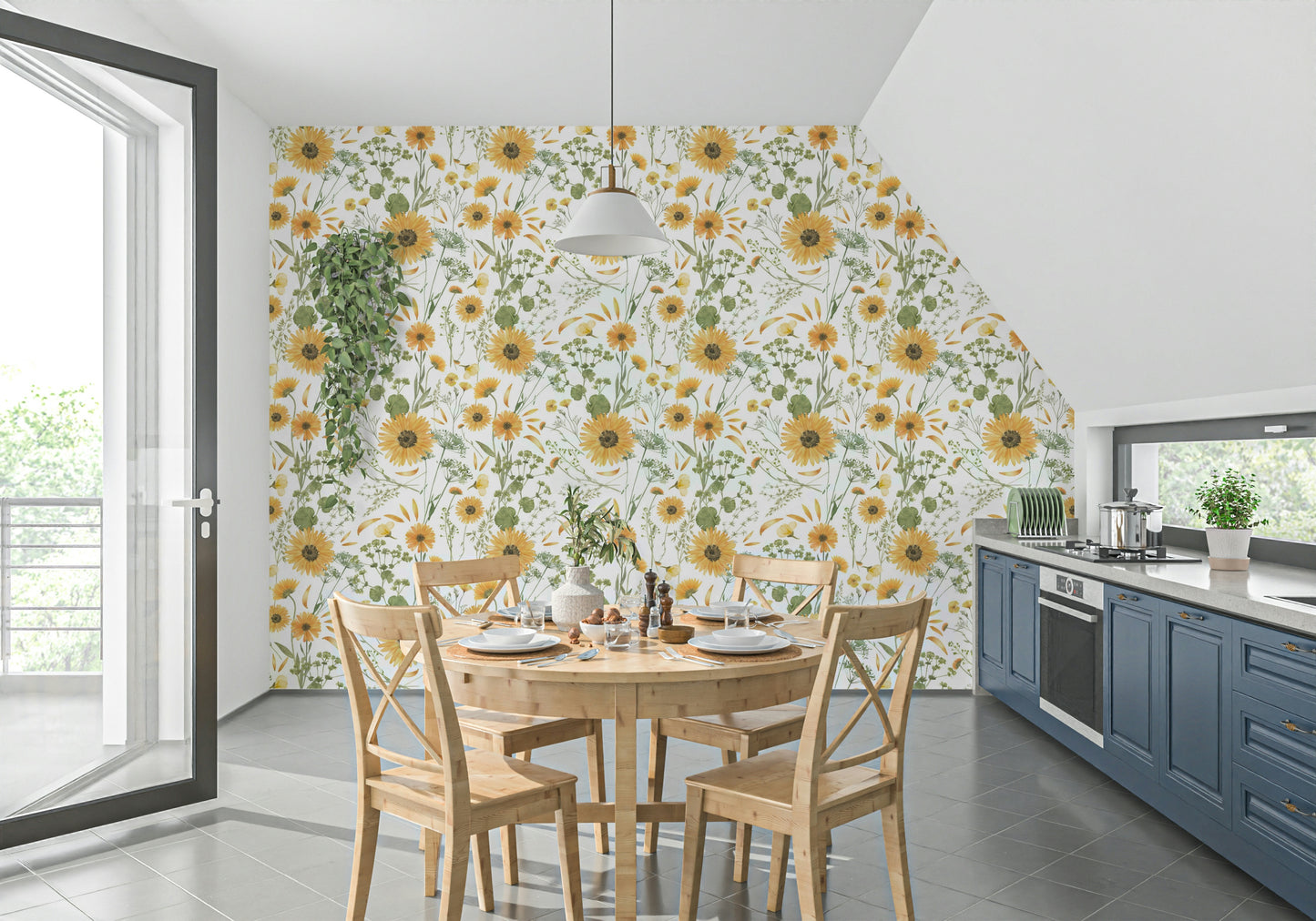 Serene Wildflower Dream wall mural, calming flower scatter.