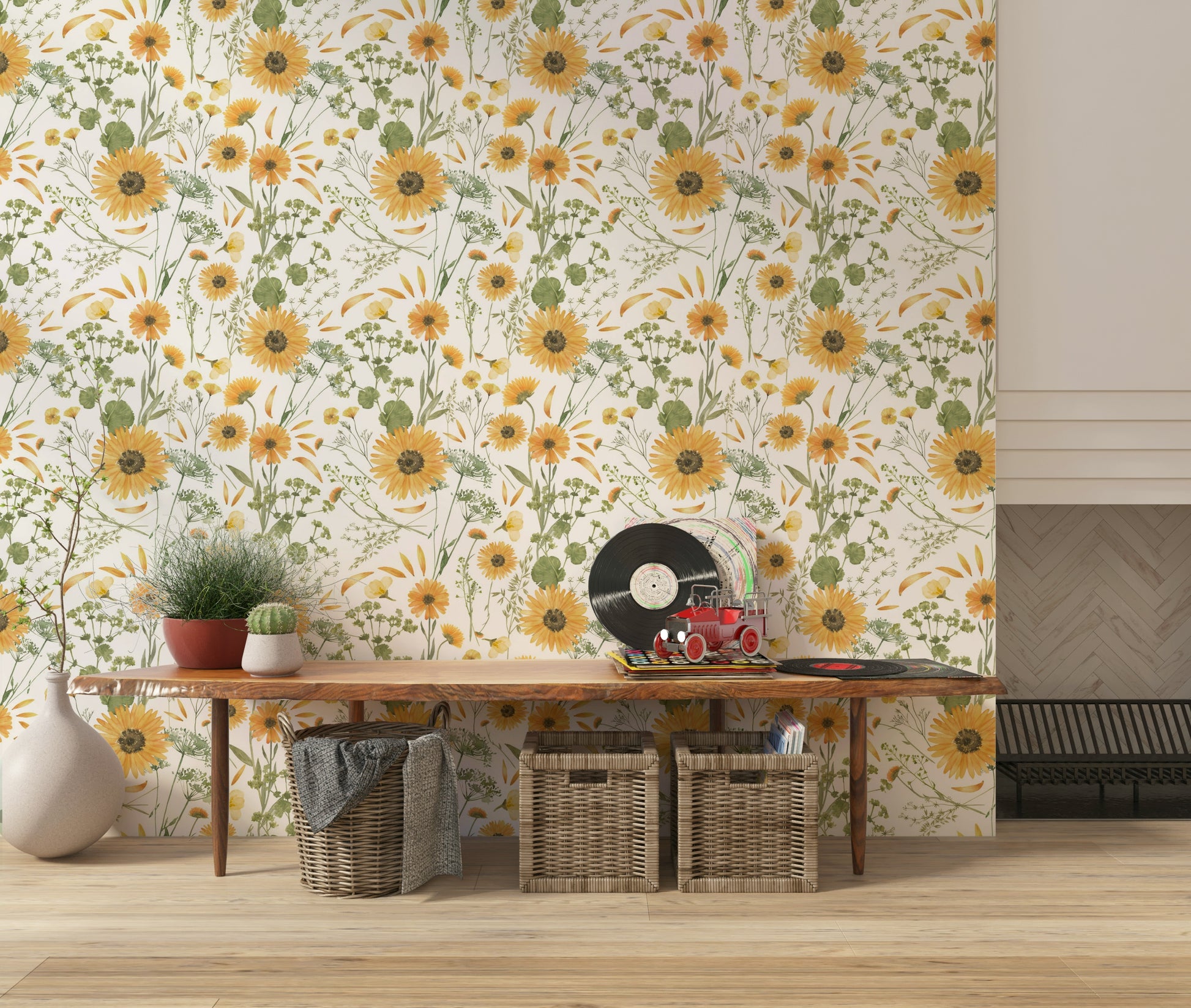 Charming Wildflower Dream wallpaper, golden blooms texture.