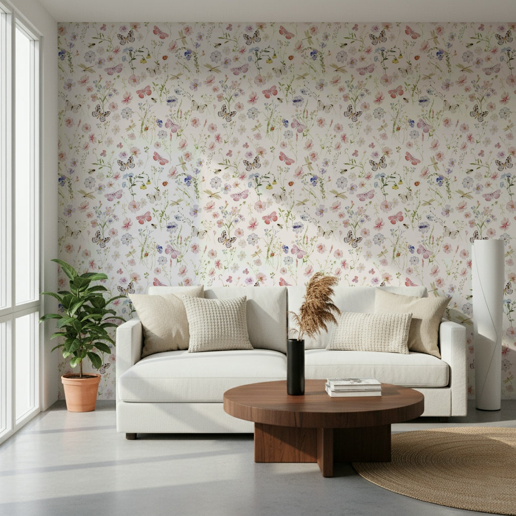 Idyllic floral design, this Wildflowers Meadow mural creates a stunning bedroom backdrop.