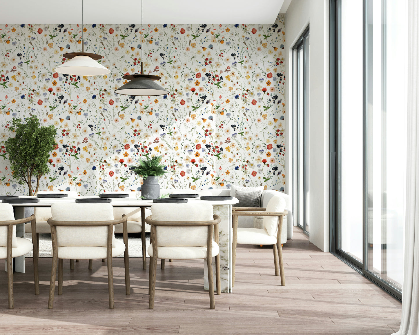Graceful Whimsy Meadow vines sweet berries wall covering.