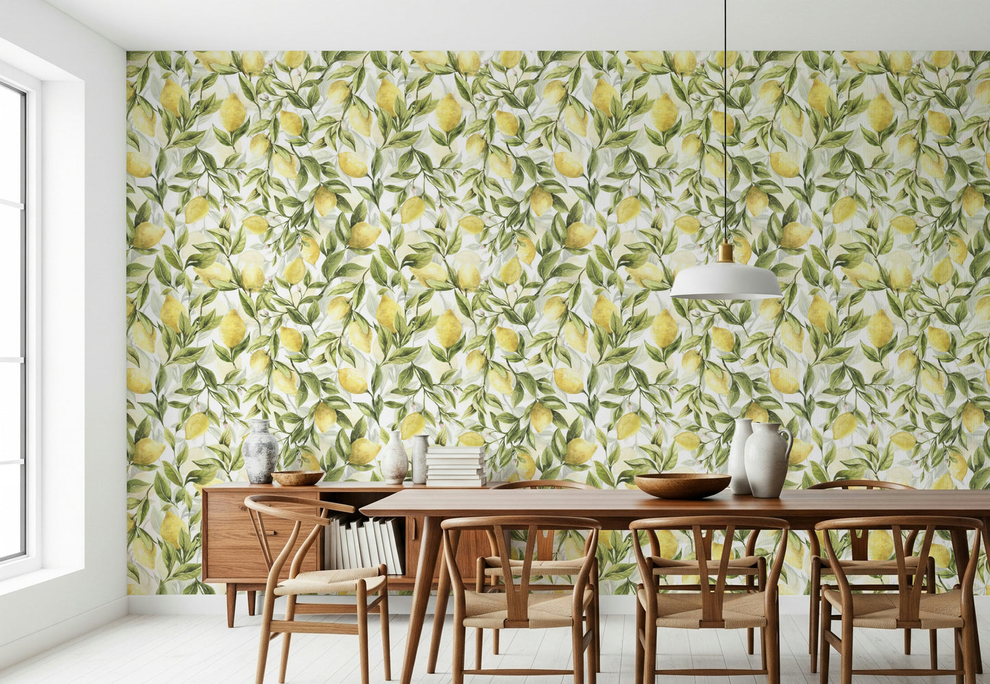 Sunshine Lemon Grove Dreams mural kitchen motif invigorating cheerful print.
