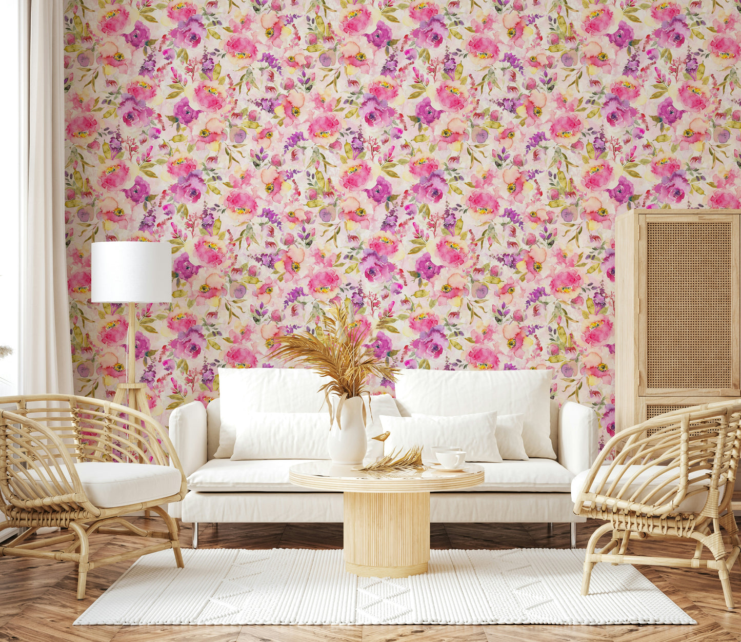 Dreamy purple accents floral wallpaper for walls.