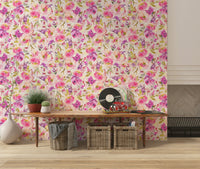 Gorgeous pink flower wallpaper mural design.