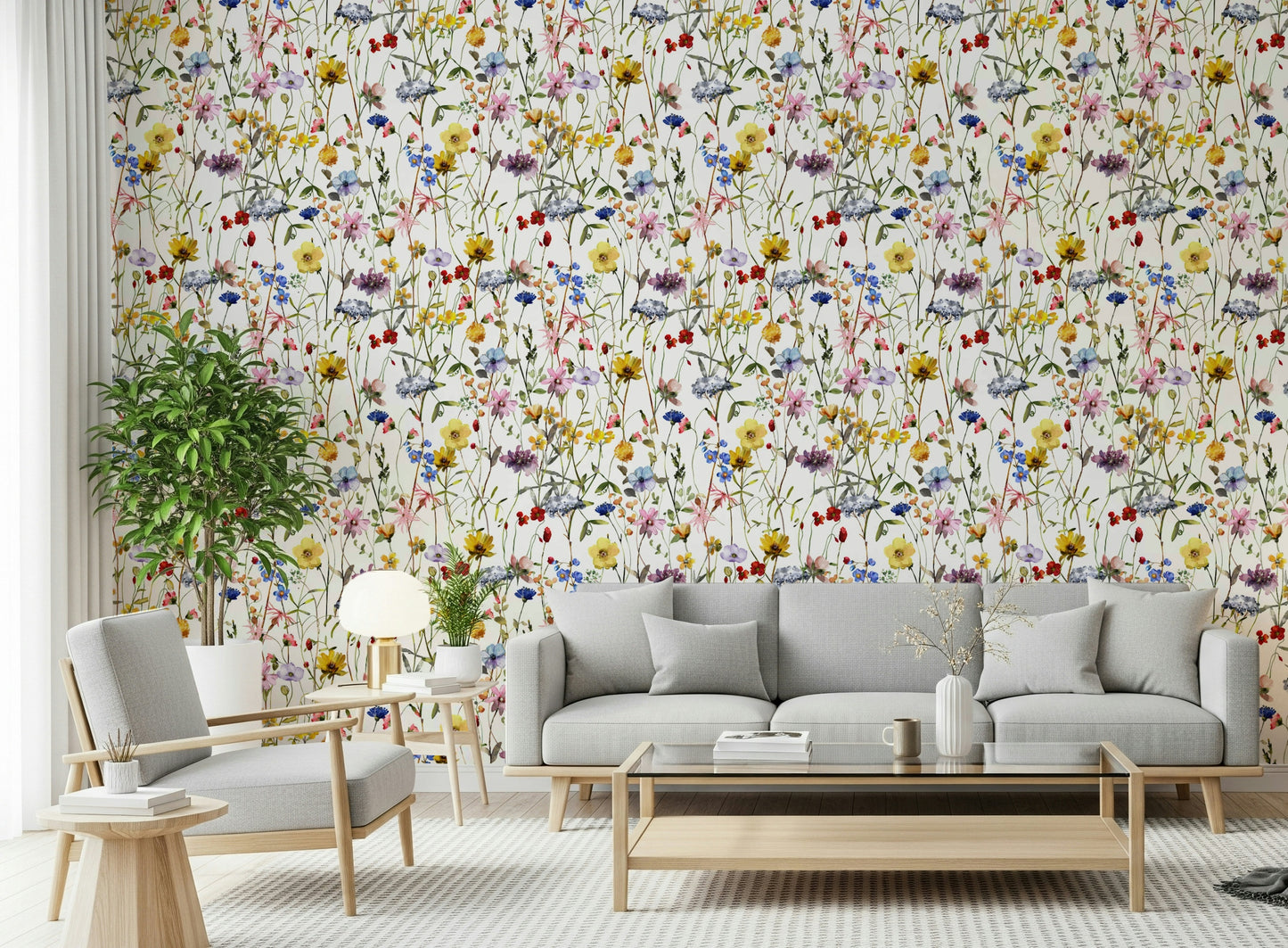 Wall mural Watercolor Wildflower Whimsy Meadow, stunning floral pattern.