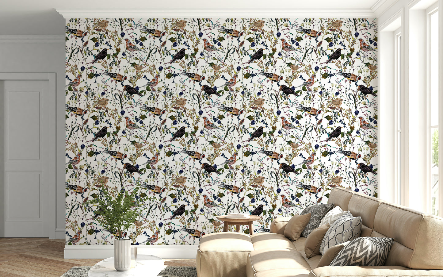 Sophisticated Winter Berries Watercolor wall art featuring sparrows and twigs.