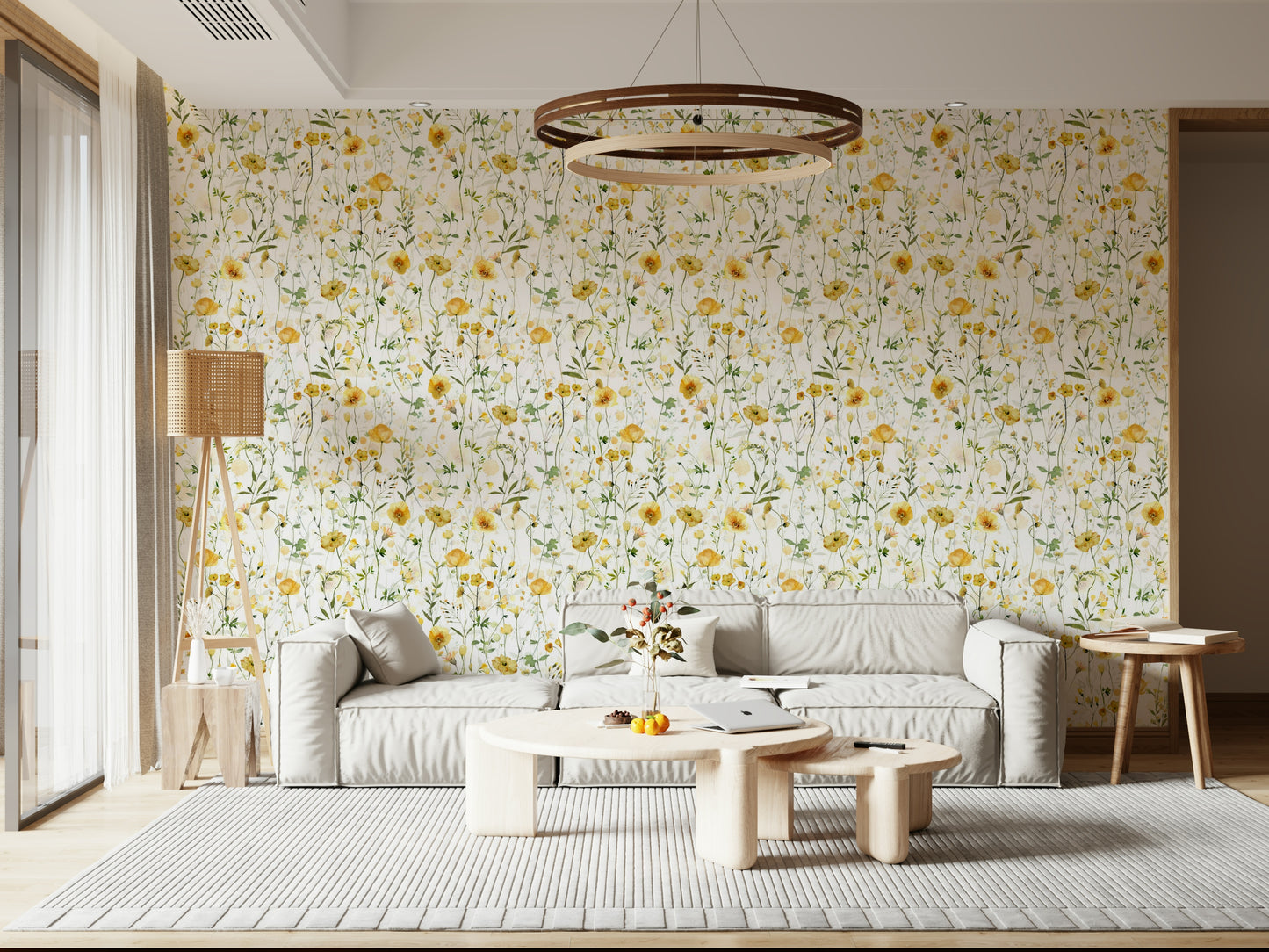 Summer Golden Meadow Blooms, meadow-inspired peel and stick wallpaper mural.