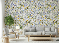 Meadow Butterfly Whispers Garden wallpaper, delicate butterflies and green foliage design.