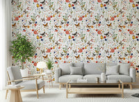 Meadow Magic wallpaper for walls, wildflower butterfly pattern.