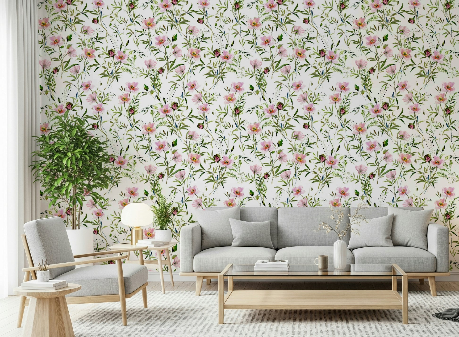 Premium wallpaper, blush pink flower elements, lovely décor Blossom Hues.
