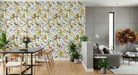 Wallpaper for walls Yellow Butterfly Meadow botanical pattern