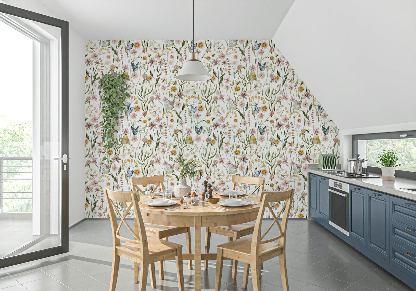 Charming Wildflower Whispers wallpaper for walls, depicting a vibrant field.