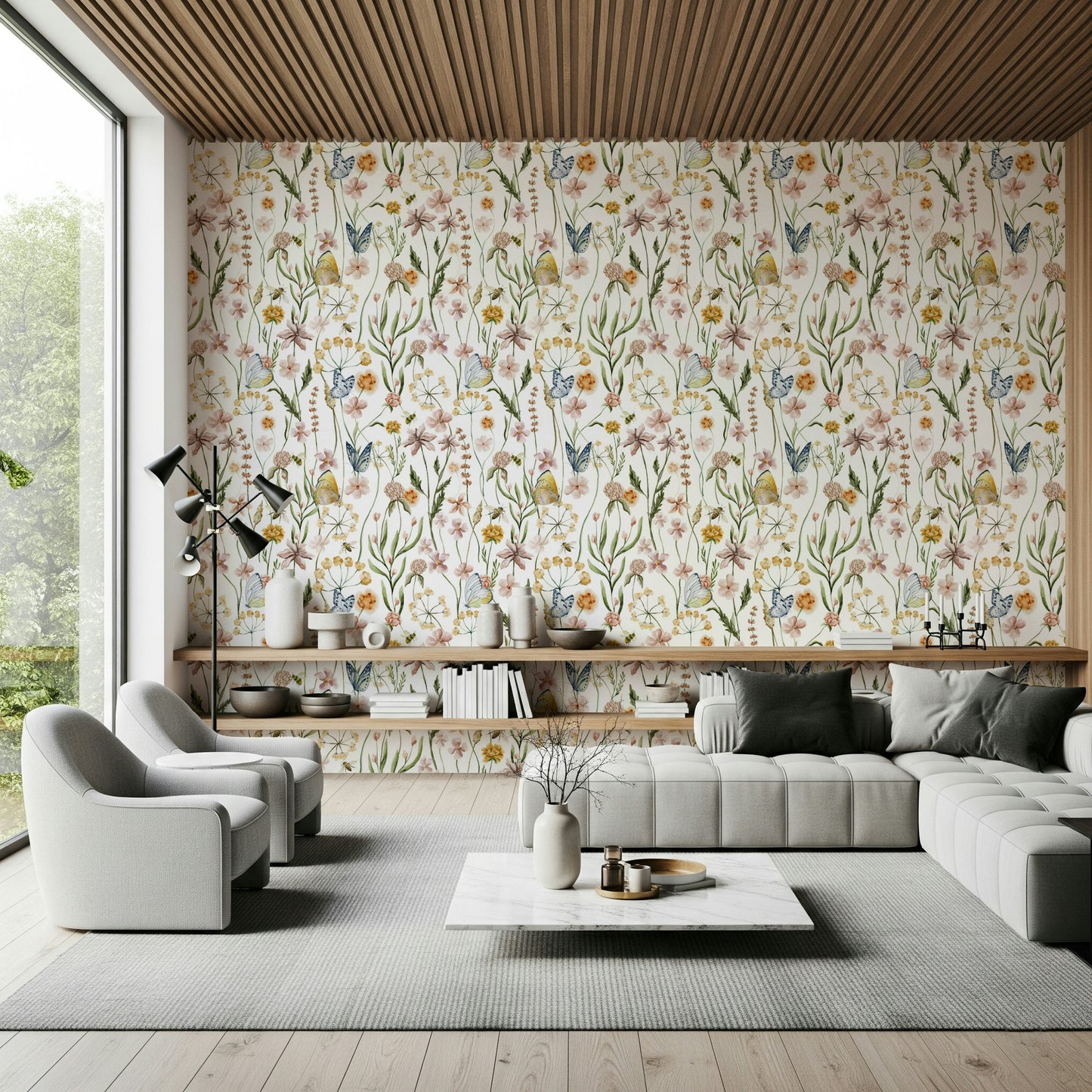 Wildflower Whispers pattern, intricate details, perfect for a subtle accent wall.