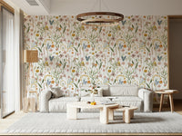 Fine art style wall mural, Wildflower Whispers, with soft focus blossoms.