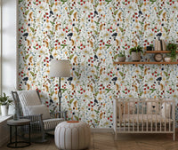 Berry Bloom Meadow wallpaper mural wildflower pattern