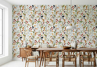 Berry Bloom Meadow botanical print featuring vibrant red strawberries.