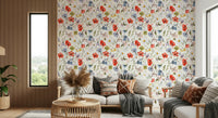 Botanical Serenity wallpaper for walls featuring delicate watercolor wildflowers pattern.