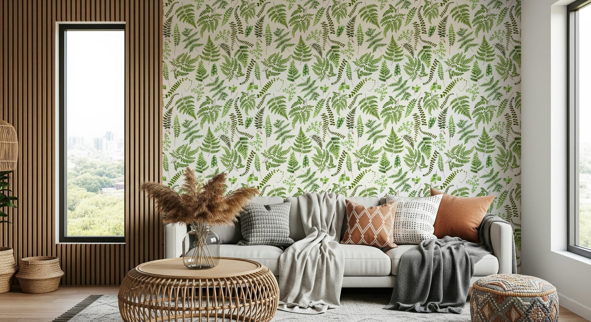 Lush jungle leaf mural Watercolor Fern Canopy wall paper