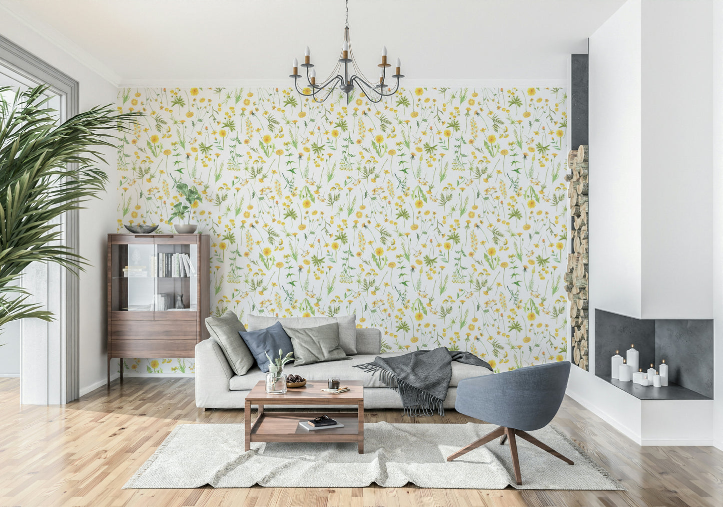 Vibrant Sunny Meadow floral pattern wallcovering.