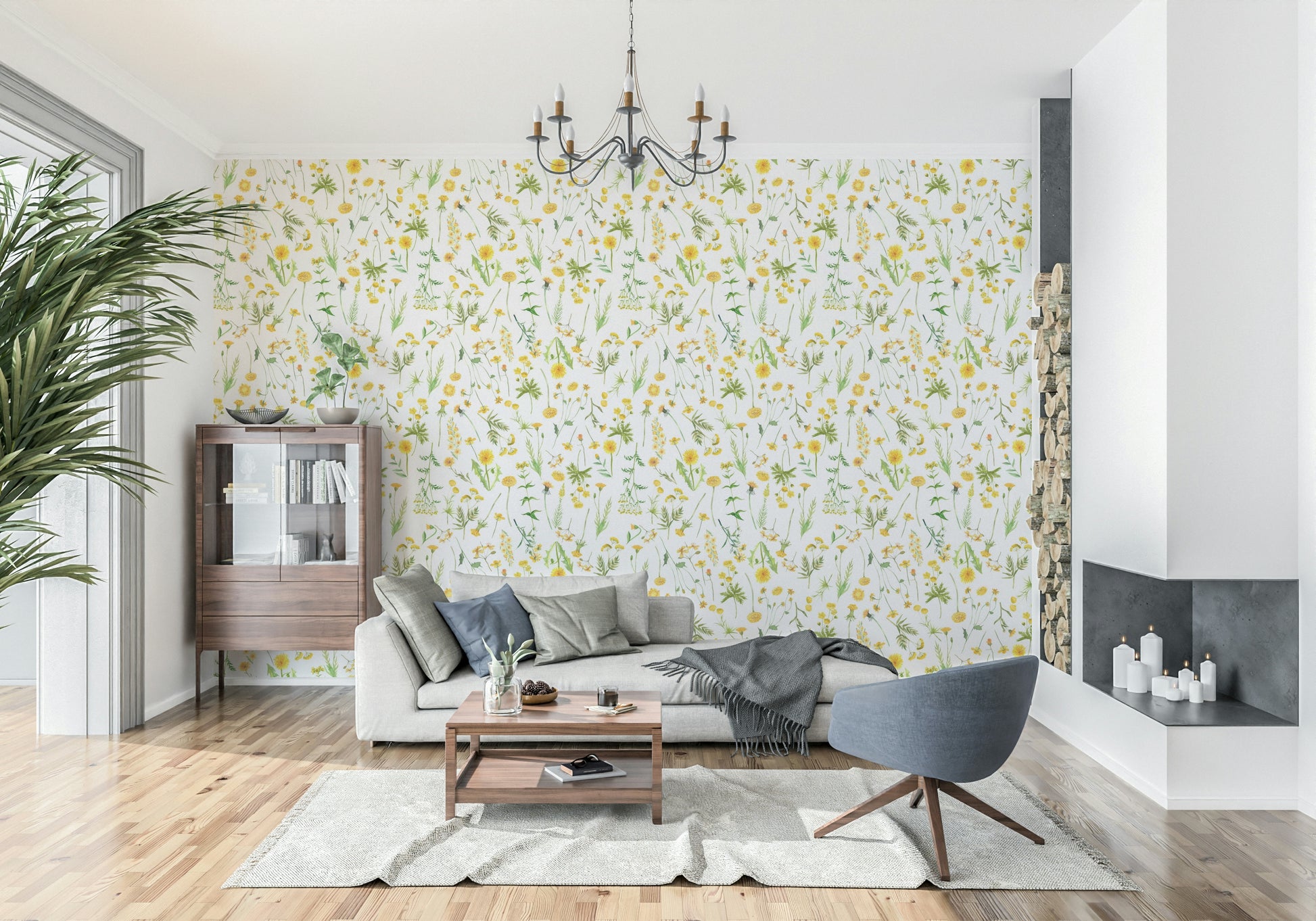 Vibrant Sunny Meadow floral pattern wallcovering.