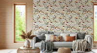 Meadow Butterflies wallpaper for walls, soft floral watercolor design.