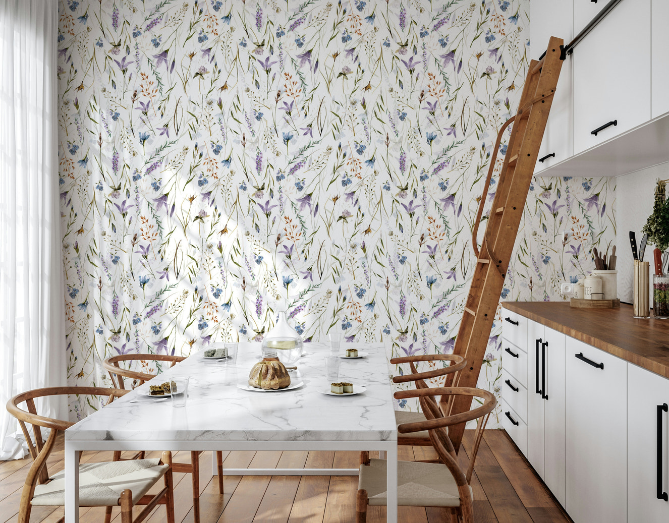 Watercolor Spring Wildflower Meadow Wallpaper⁠