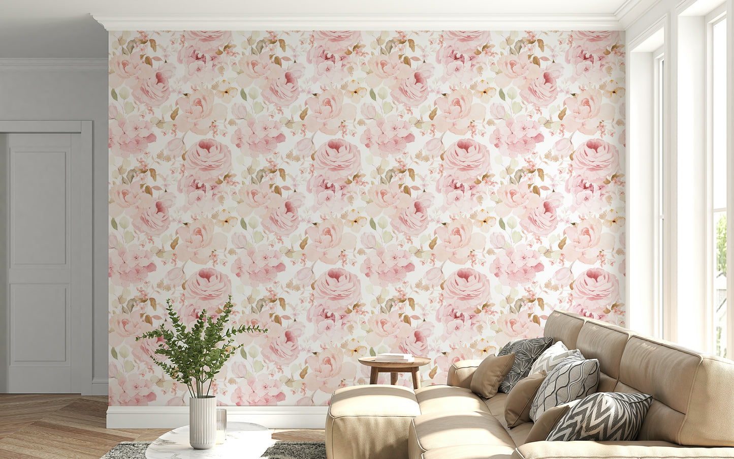 Blush Rose Summer Garden Wallpaper⁠